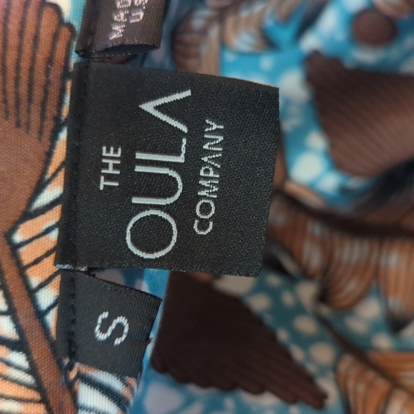 The Oula Company Leaf Print Cotton Blend Wrap Dress in Cocoa Mist ... Size Small - Picture 6 of 7